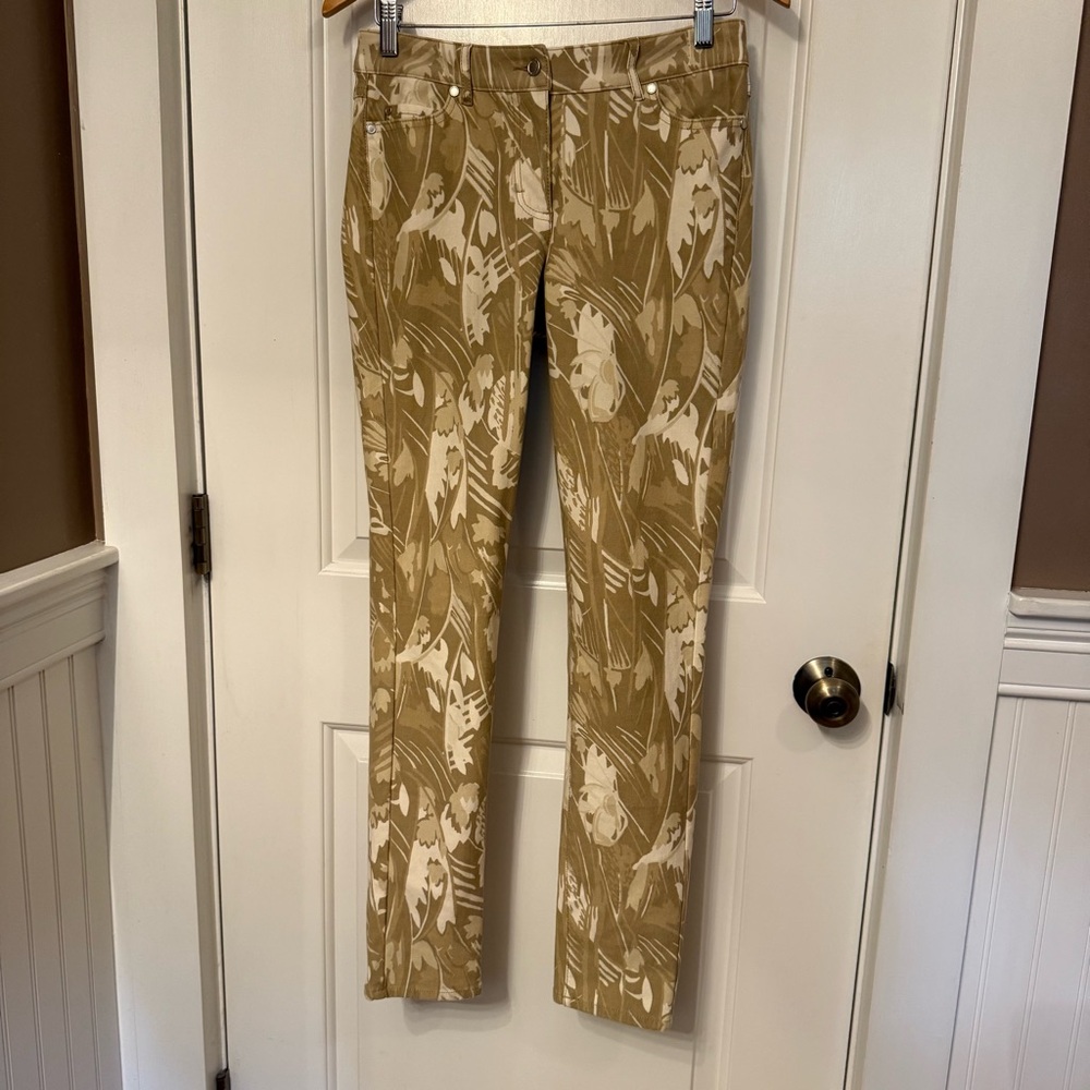J McLAUGHLIN JEANS TAN CREAM WHITE PRINT DENIM STRETCH STRAIGHT SKINNY SIZE 4